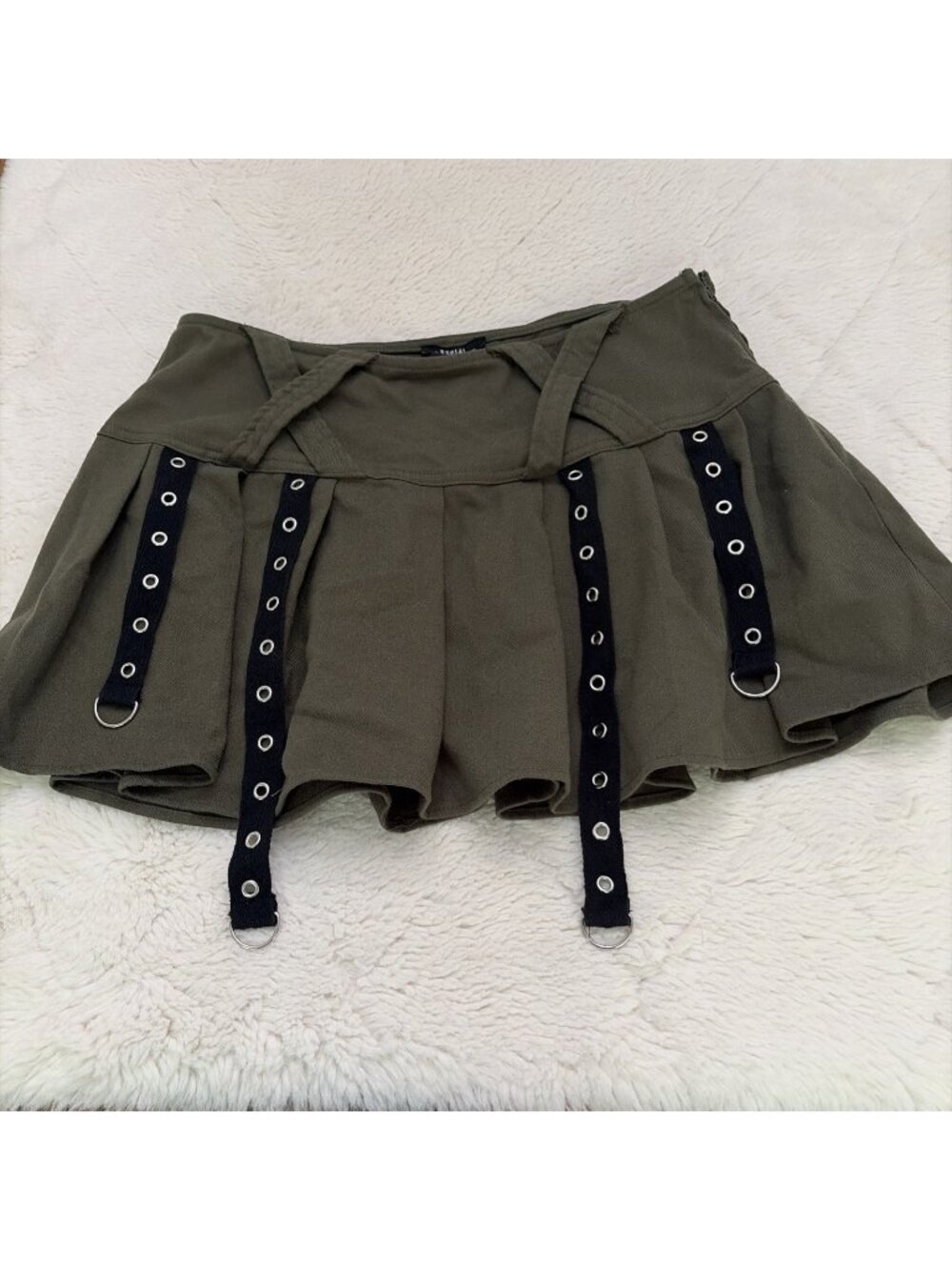 Social Collision Womens Military Green Goth Skater Skirt L
